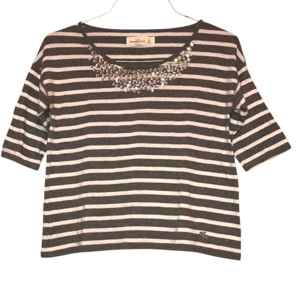 Abercrombie & Fitch Striped Embellished Cropped Shirt‎